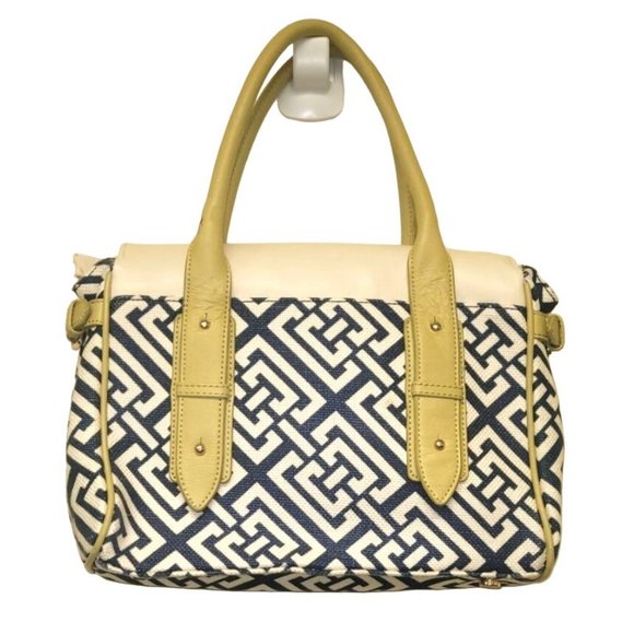 Spartina 449 Purse Leather & Natural Linen Haig Point Fold-Over Shoulder Satchel - Picture 4 of 9